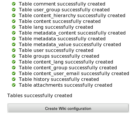 Database creation result